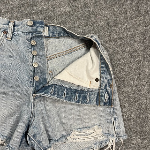 AGOLDE Dee Denim Shorts Womens 24 Thrashed Button Fly High Rise Jean Distressed - Picture 3 of 10